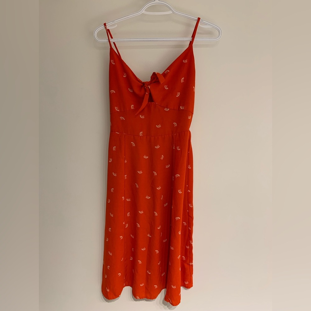 Red summer dress with front tie up. Size small.